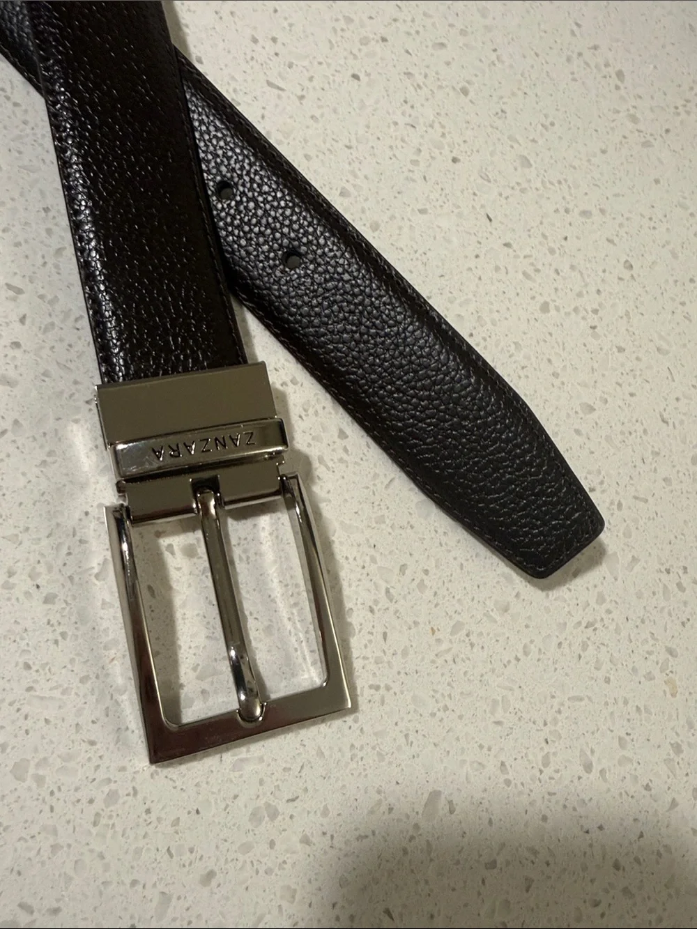 Zanzara Mens Reversible Leather Belt Brown Navy Blue Silver Buckle Size 40
